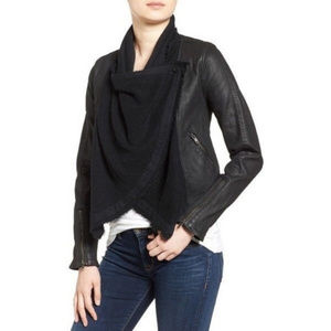 [Free People] Moto style waxed black denim jacket XS